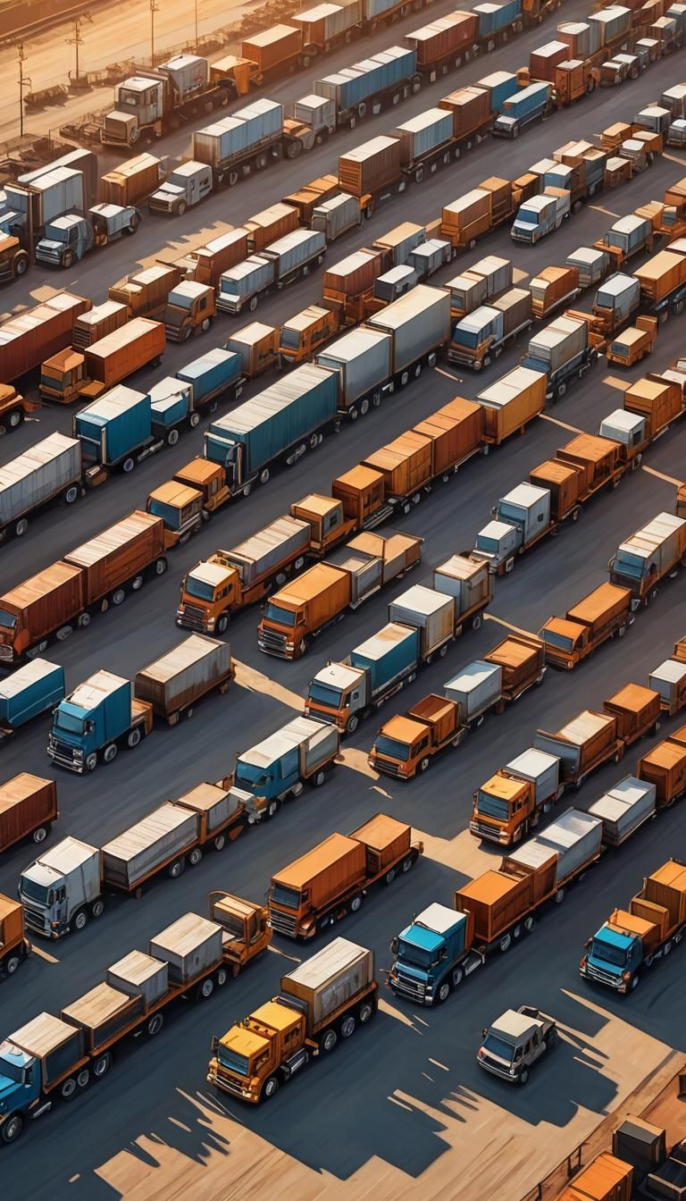 Heavy Trucks in Golden Hour Industrial Illustration