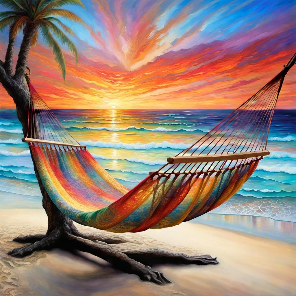 Spectacular Sunrise Beach Hammock in Maximalist Style