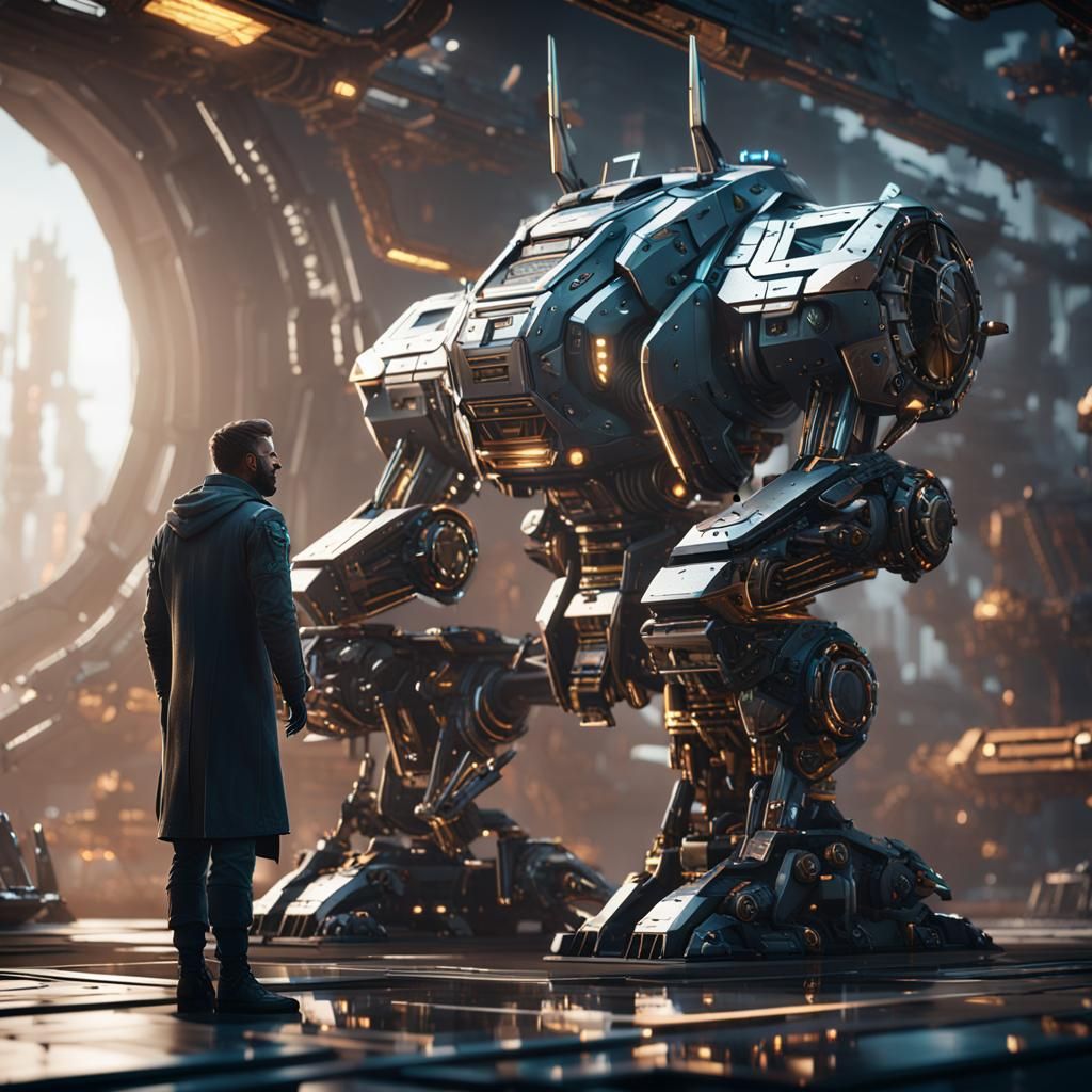 Futuristic King Ponders Strategy in Sci-Fi Scene