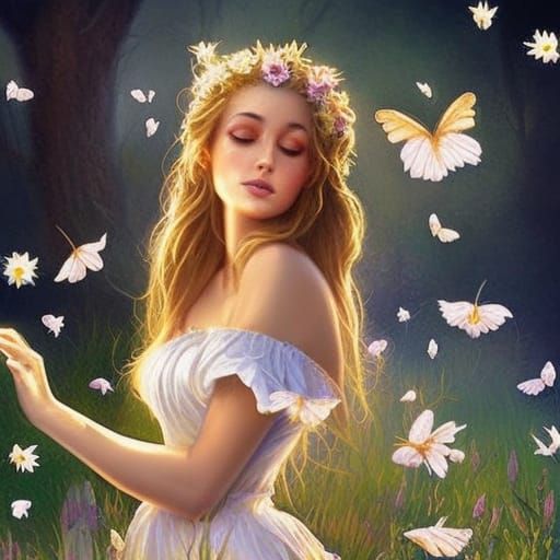 Ethereal Summer Witch in a Flower Meadow