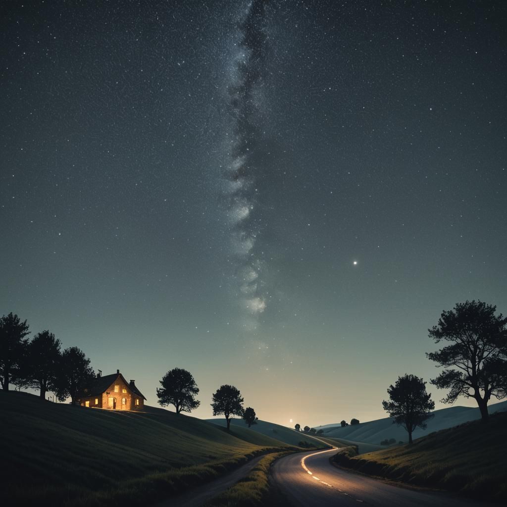 Minimalist Starry Night Landscape with Figure