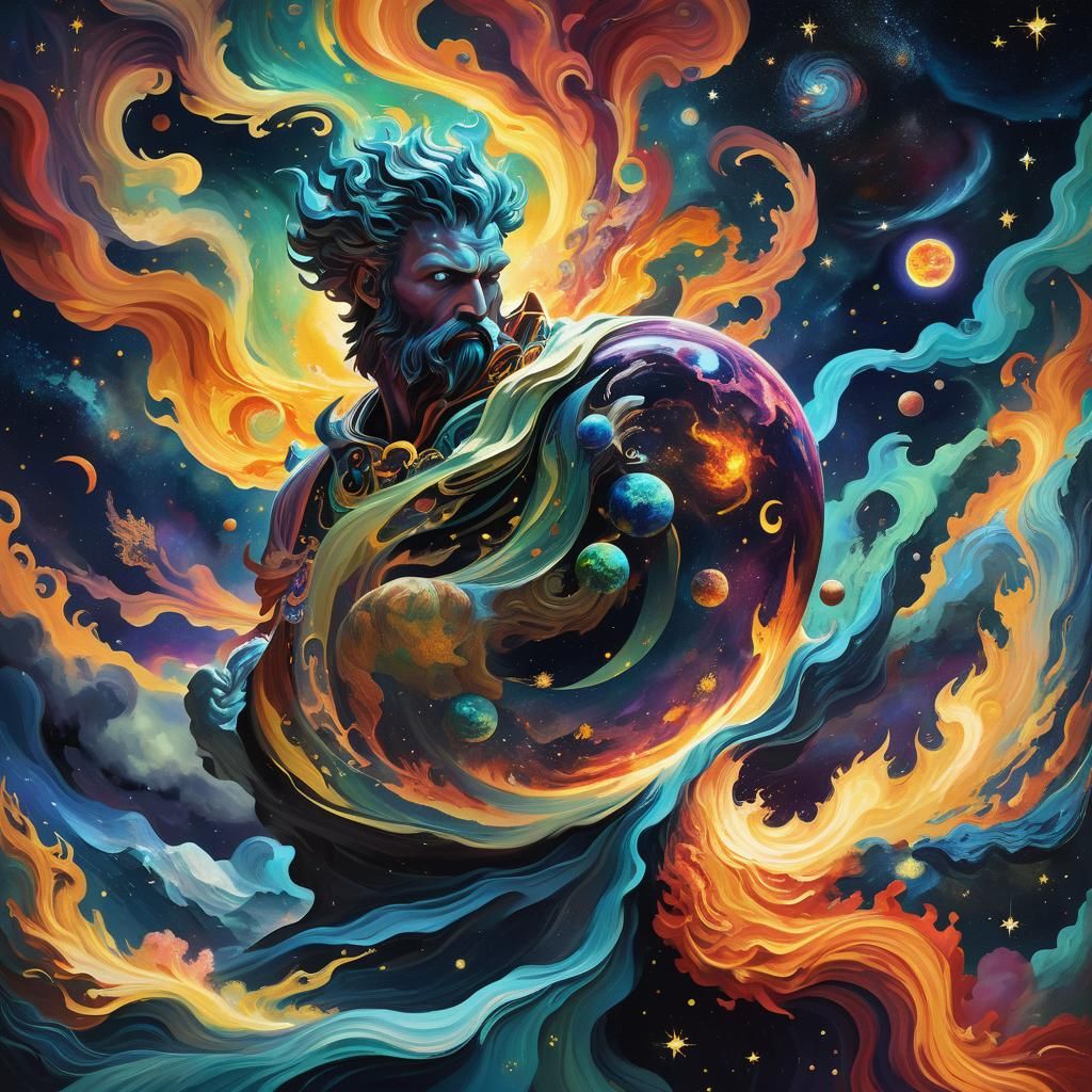 Cosmic God on Earth: Neo-Impressionist Digital Painting