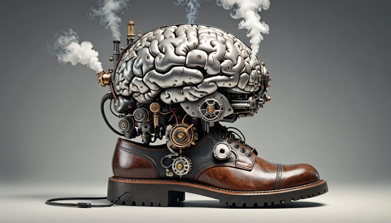 Steam-Powered Brain in Shoes: Photorealistic Image