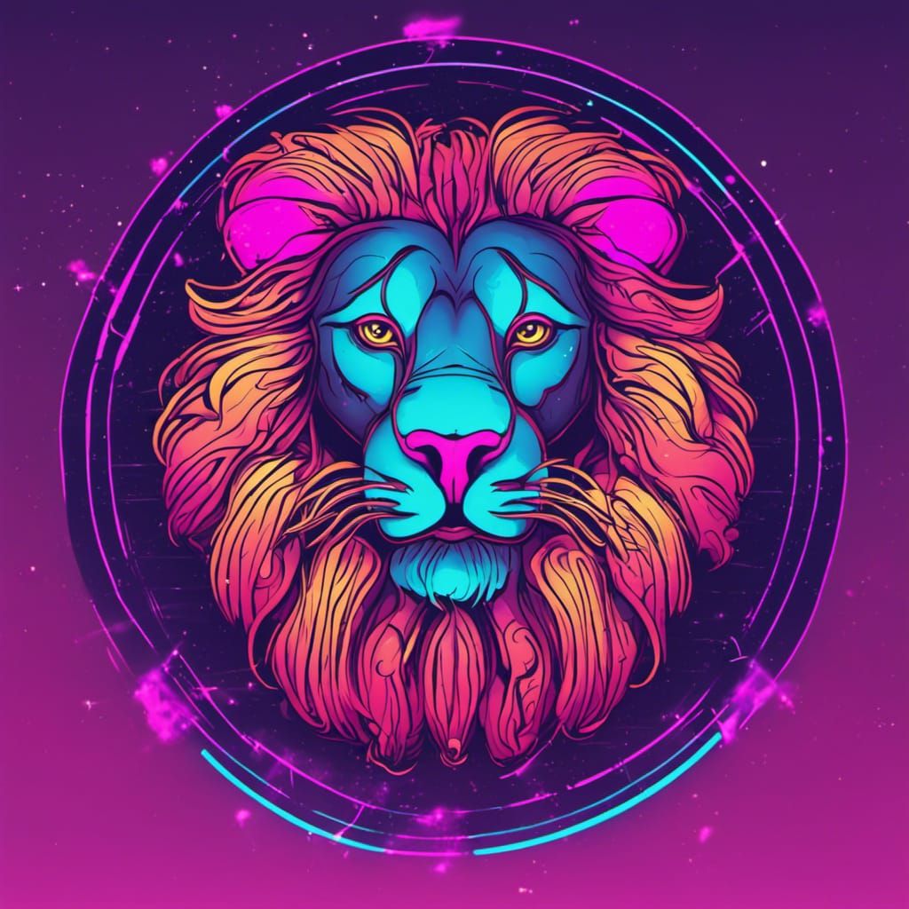Stylized Leo Zodiac Sign in Synthwave Neon