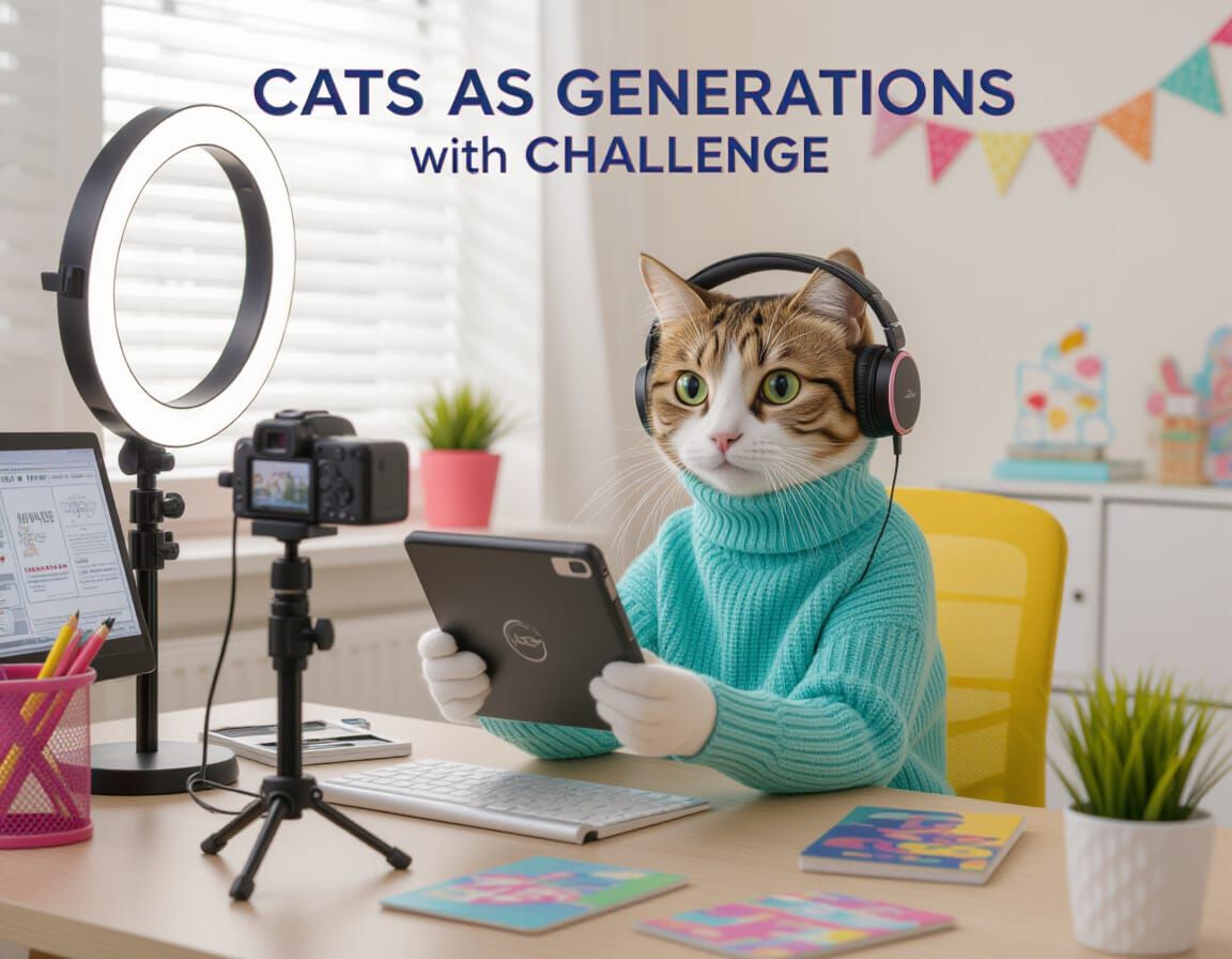 Gen Z Cat Recording Video with Tablet