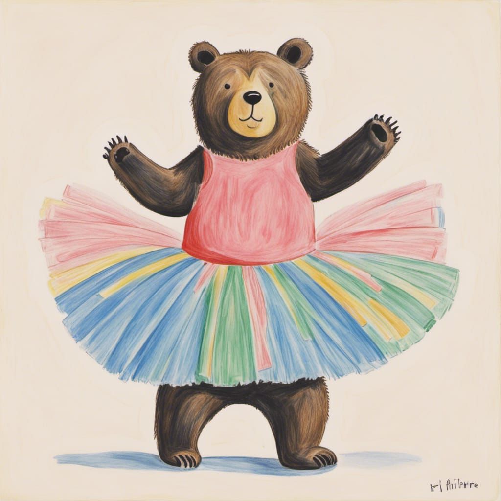 Bear in Tutu: Whimsical Cartoon Style