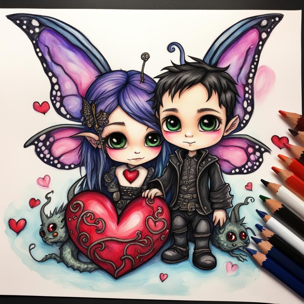 Fairy and Dragon Valentine: Cute Kid's Drawing
