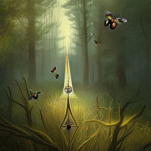 Sinister Sundial at Noon in Forest Clearing