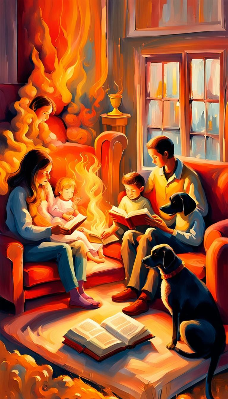 Cozy Family Scene in Abstract Expressionism Style