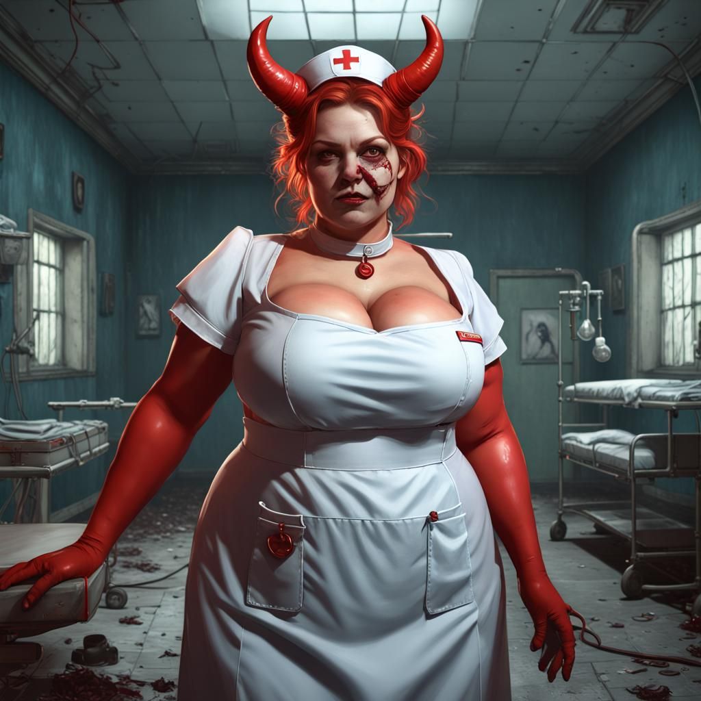 Halloween Devil Nurse in Abandoned Hospital, Dark Fantasy Ar...