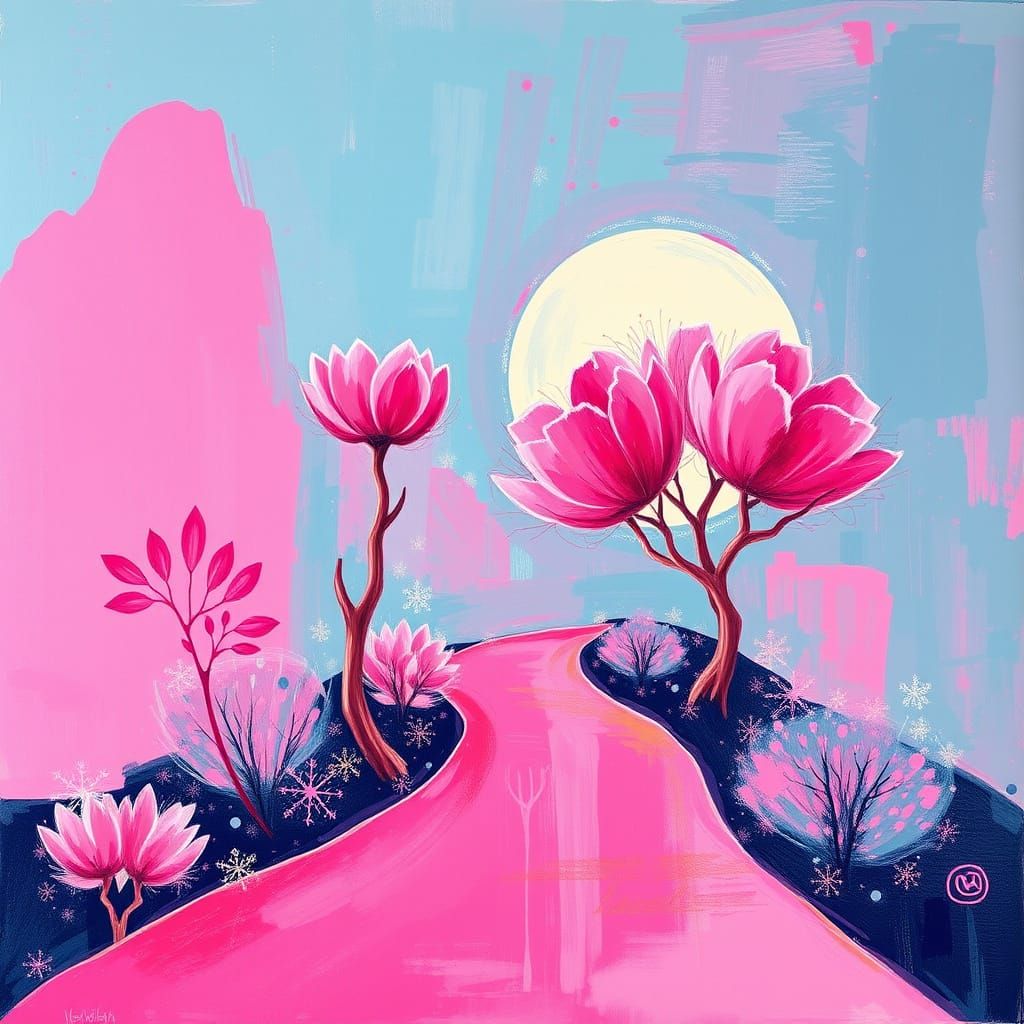 Abstract Surreal Almond in Magenta Hues