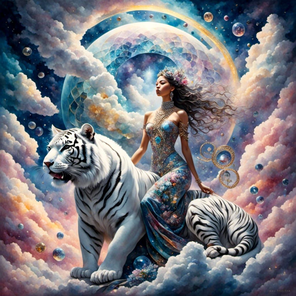 Ute Woman with Tiger Spirits in Deep Space