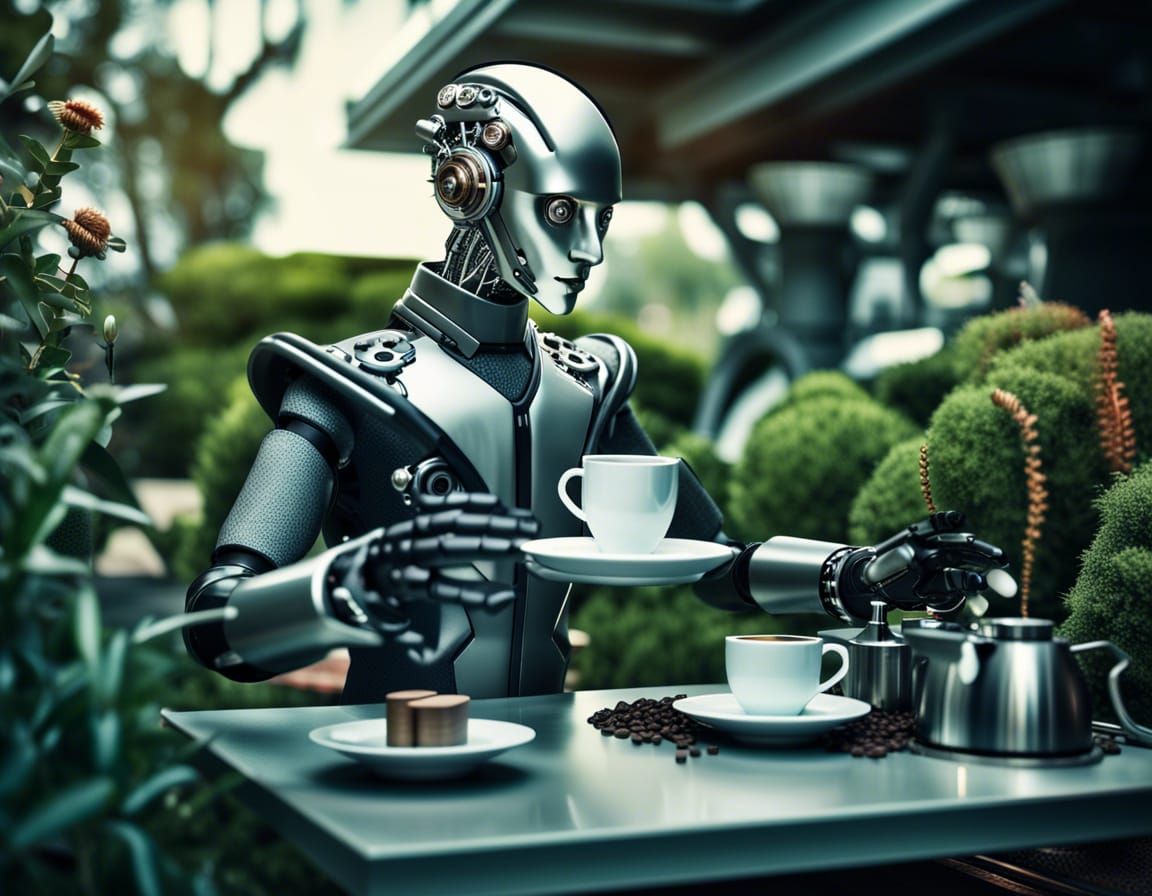 Futuristic Robot Butler Serves Coffee