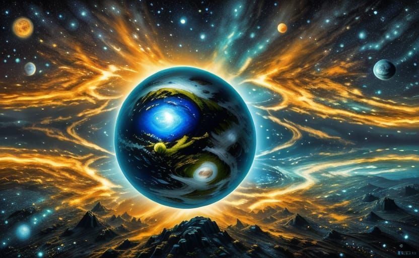 Dreamlike Planet with Blooming Florals and Mystical Fog