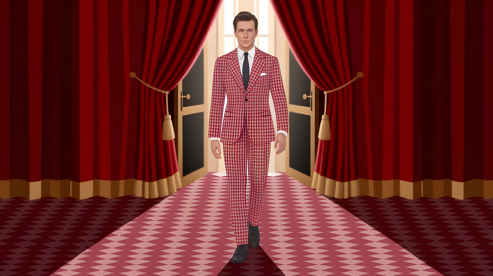 Elegant Gingham Suit Worn to Red Carpet Premiere