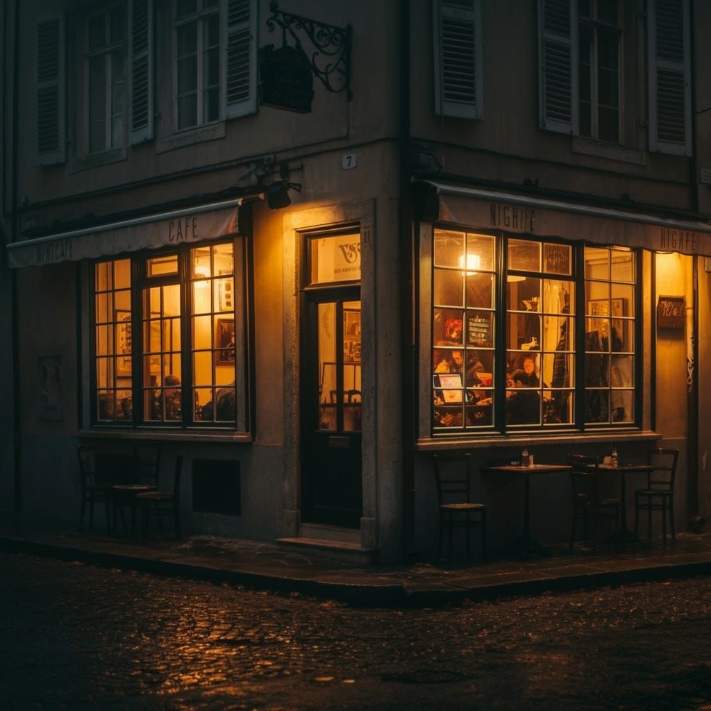 Warm Autumn Nights in a Cozy European Cafe
