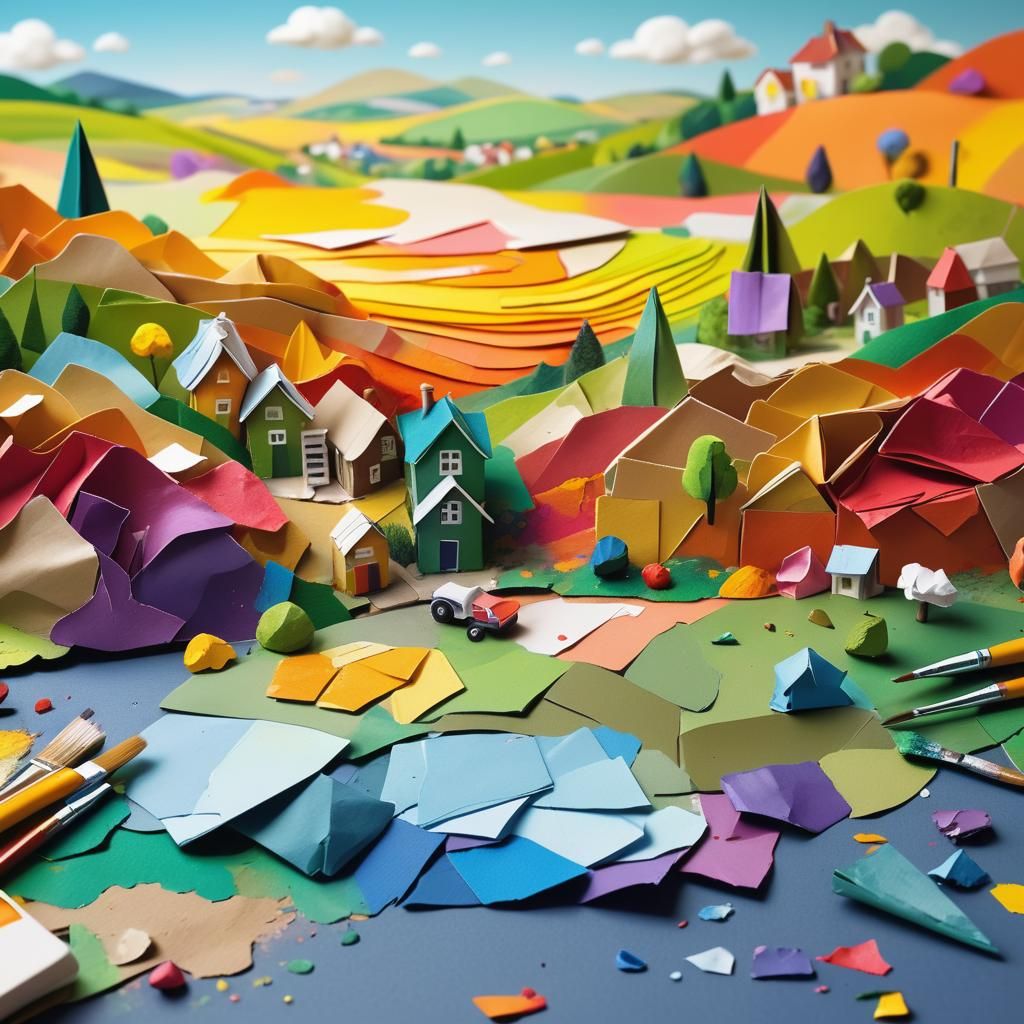 Miniature Village Harvesting Scene on Artist's Palette