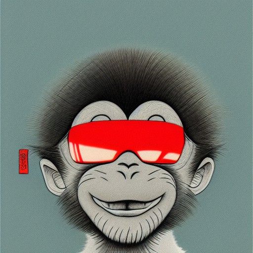 Monkey Gazing: Retro Sci-Fi Ink Drawing