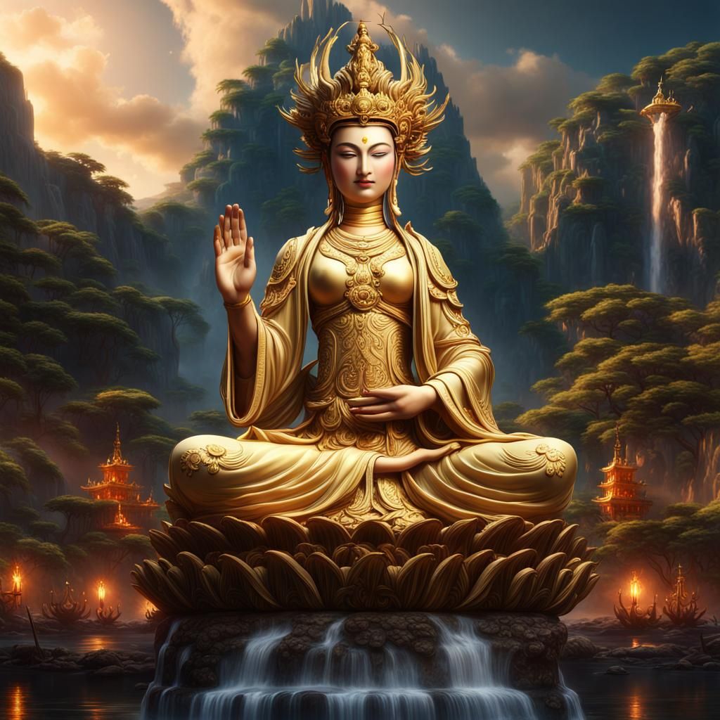 Divine Bodhisattva Guanyin in Golden Light