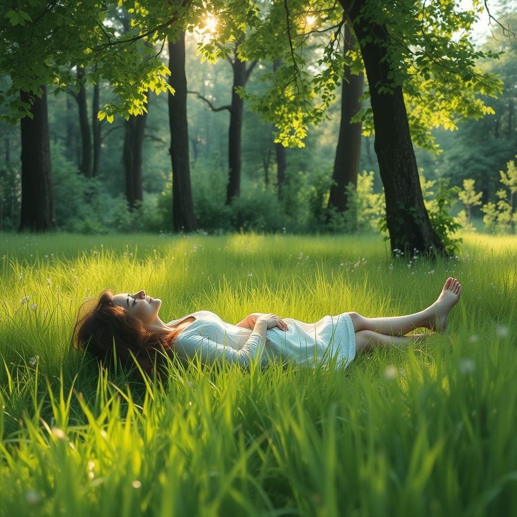 Serene Woman in a Lush Green Meadow