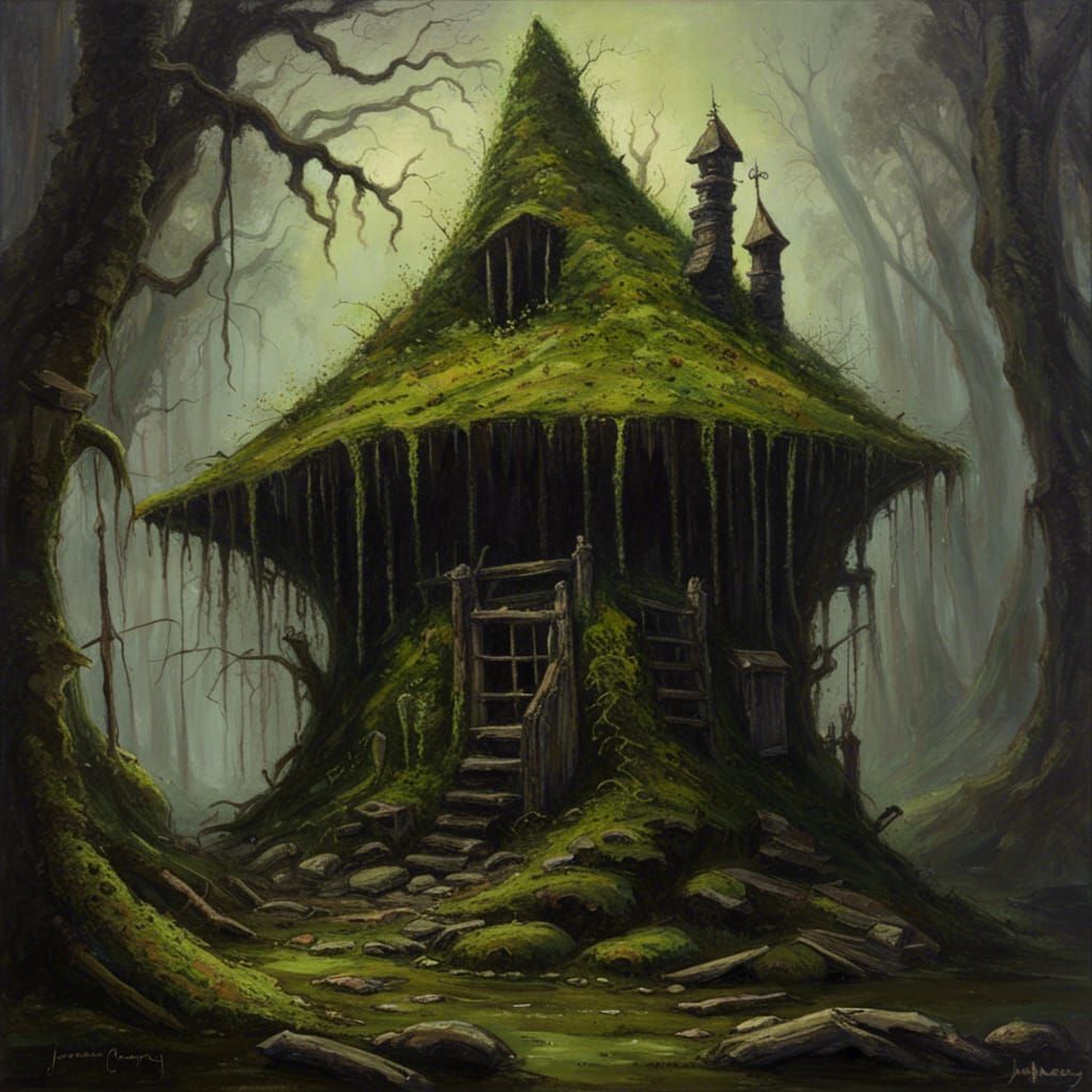 Gothic Horror Forest Hut in Dark Fantasy Style