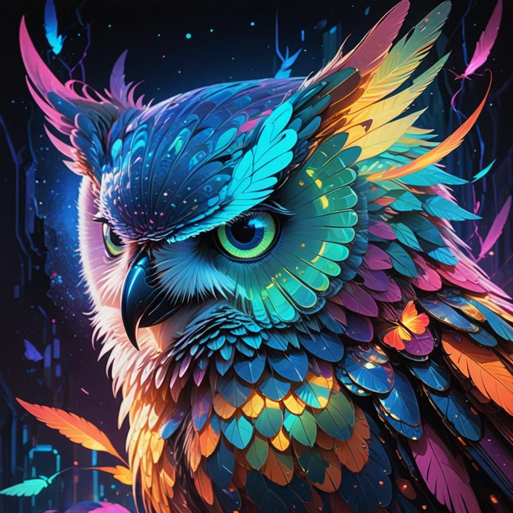 Enchanted Owl in Neon Dreamscape
