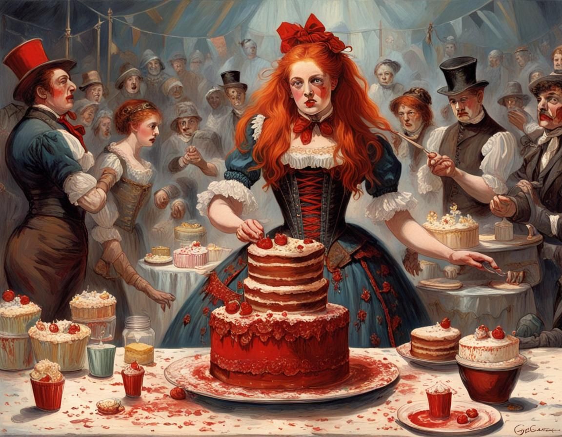 Red-Haired Girl Smashing Cake in Circus Style