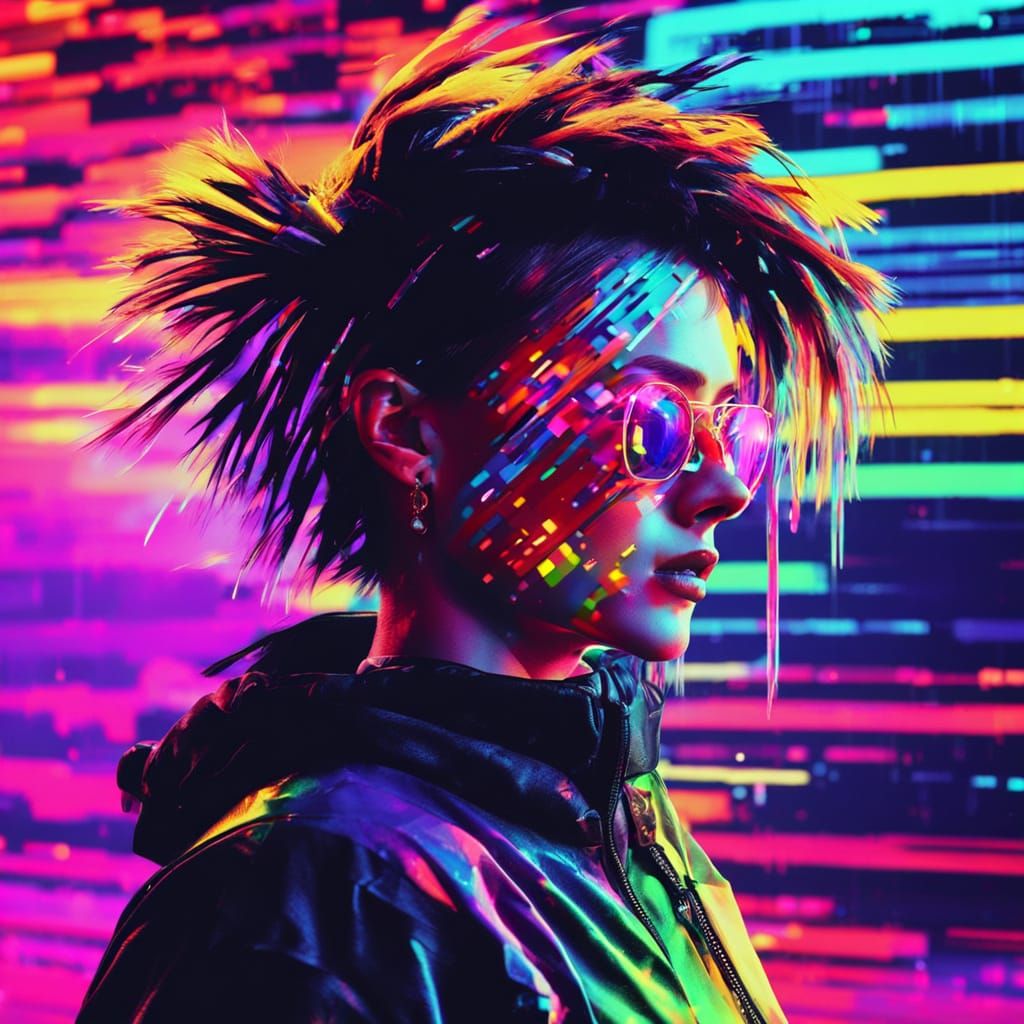 Retro-Punk Female Disintegrating in Glitch Art Animation