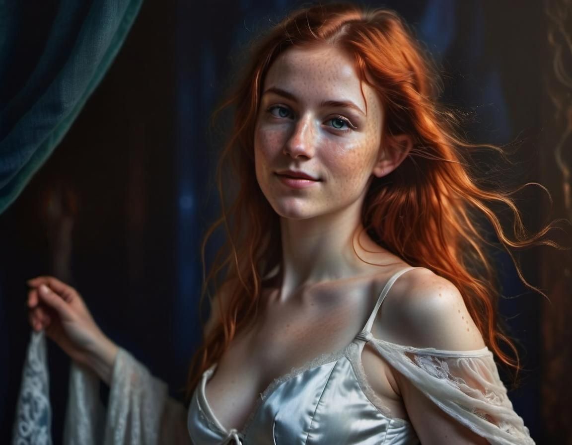 Elven Woman in Renaissance Ballroom: A Chiaroscuro Oil Paint...