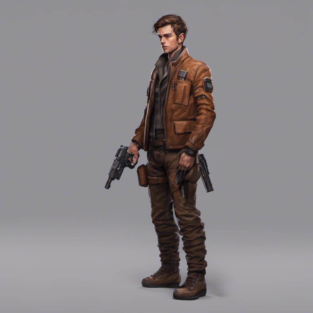 Sci-Fi Smuggler with Blaster in Futuristic Style