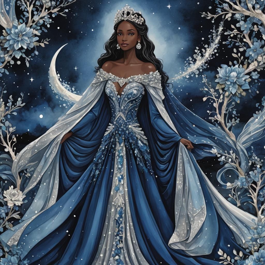 Sapphire Serenade: Elegant Anime-Style Celestial Queen