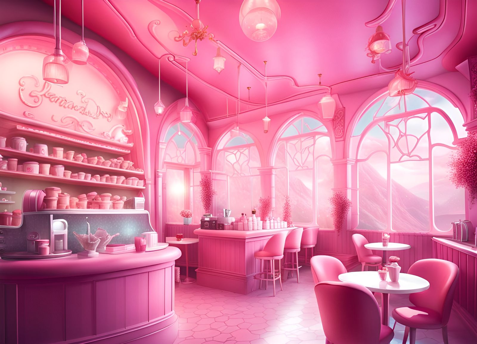 Fairyland Pink Boutique Cafe: Detailed Matte Painting