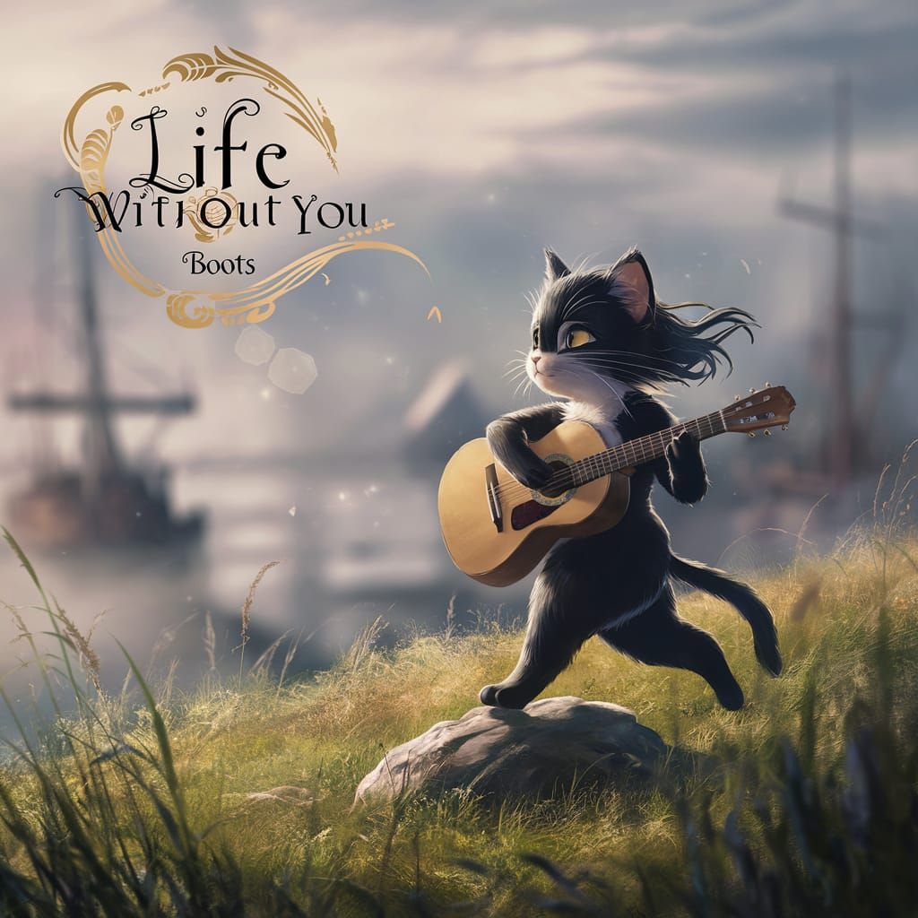 Anime Cat Musician in Misty Harbor Scene