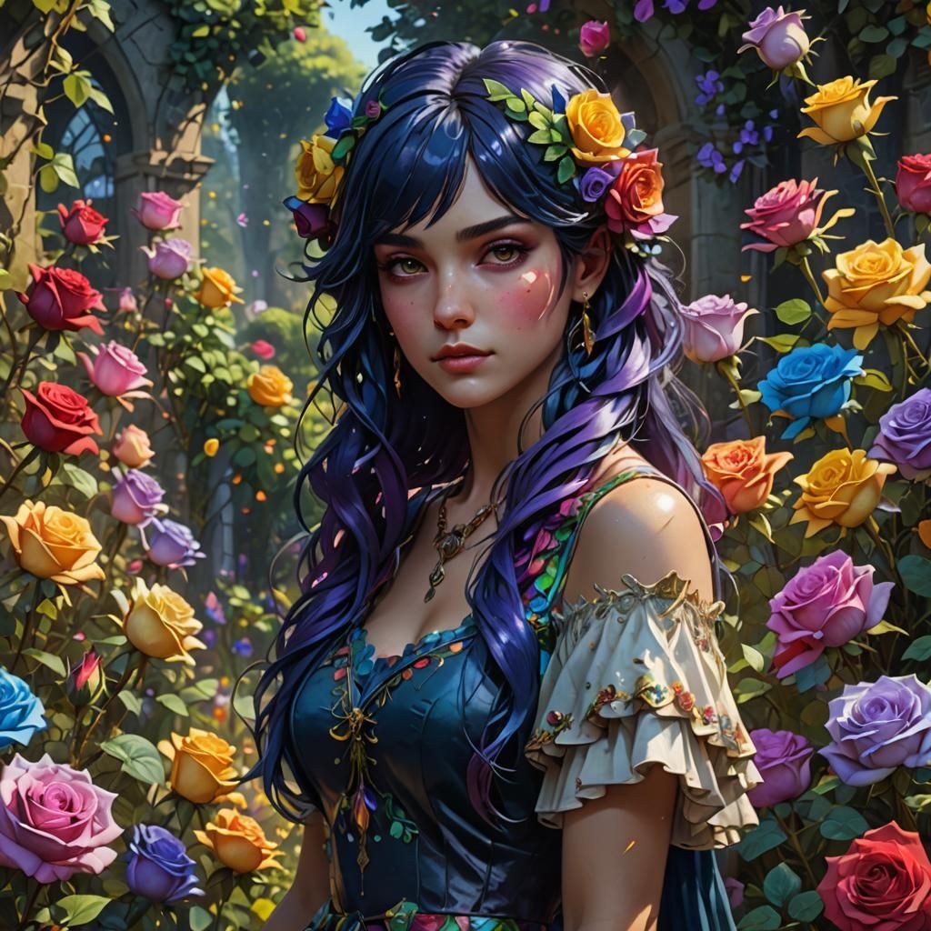 Rainbow Roses and Fairy: Dark Fantasy Concept Art
