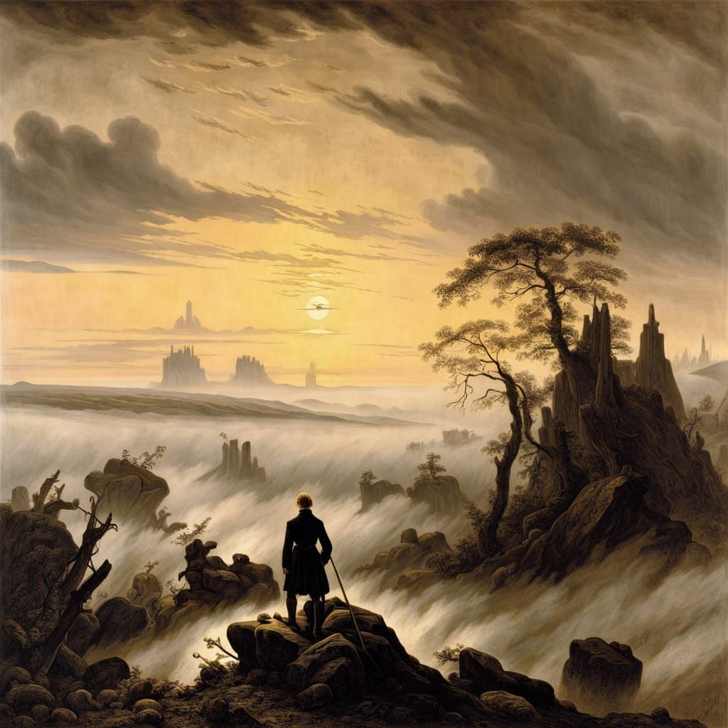 Gothic Sepia Landscape in the Spirit of Caspar David Friedri...