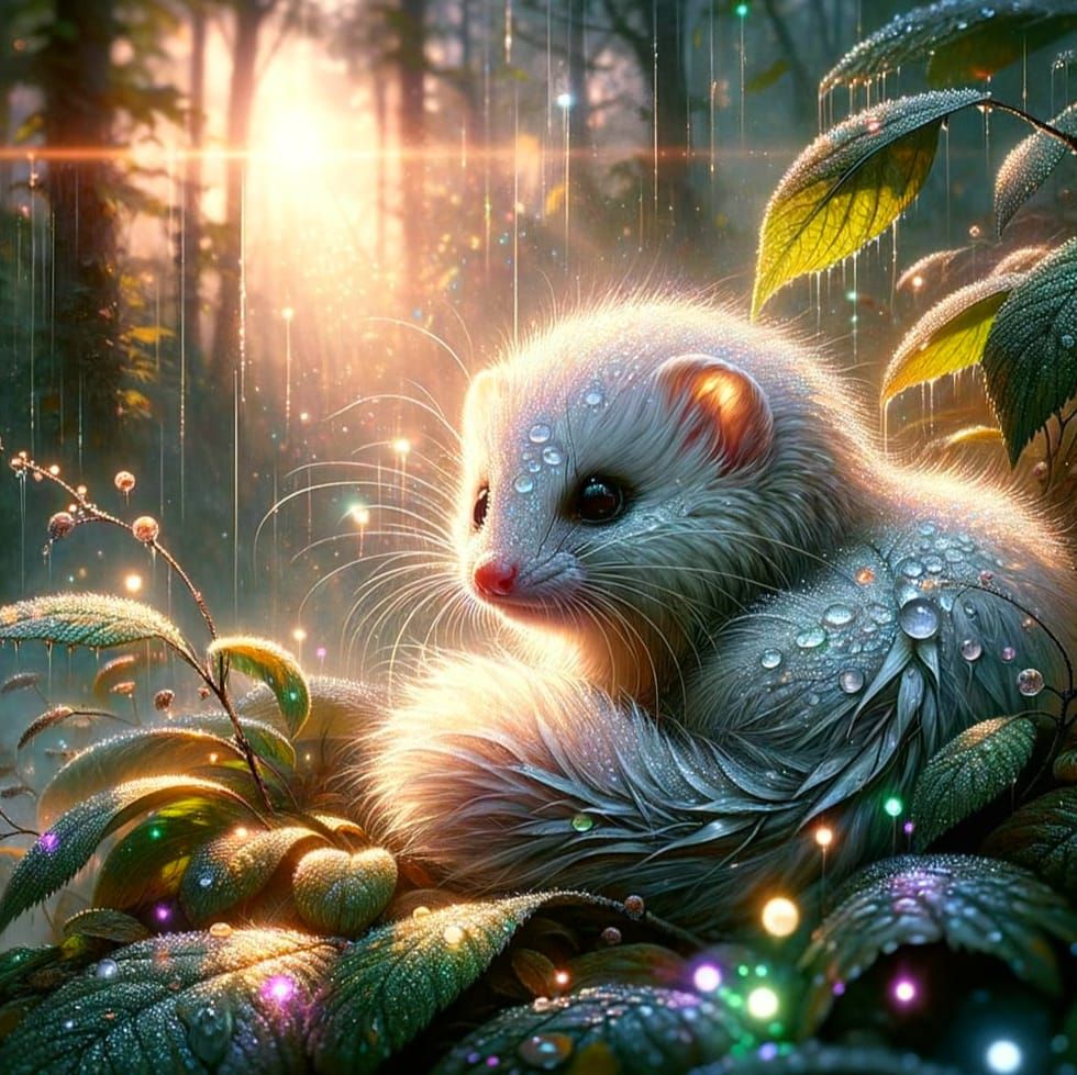 Rainy Forest Weasel in Romantic-Era Style