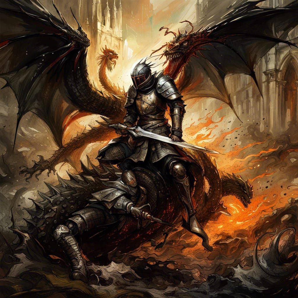 St George Dragon Fight in Gothic Dark Fantasy Style