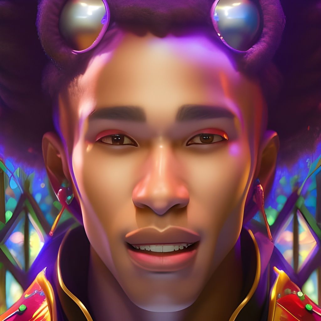 Stained Glass Apple: Biracial Young Man Portrait