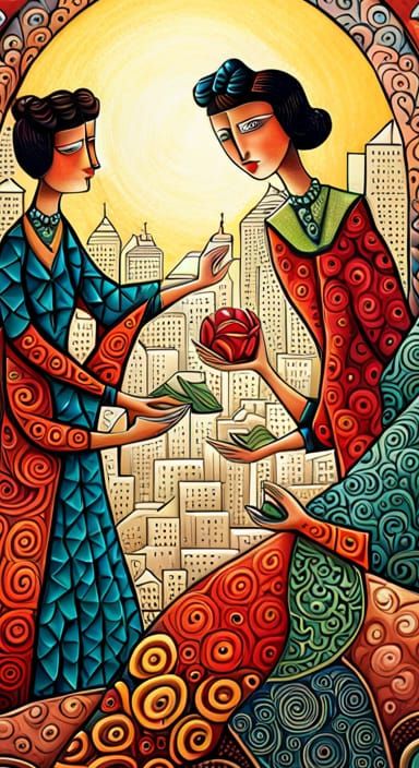 Elegant Lady in a Whimsical, Art Deco-Inspired Portrait