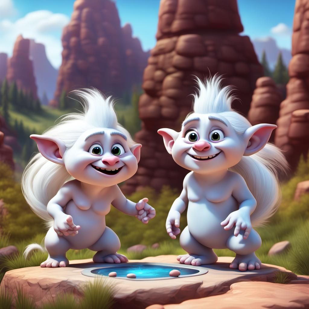 Cute Yeti Kids Play Stone Game in Cave