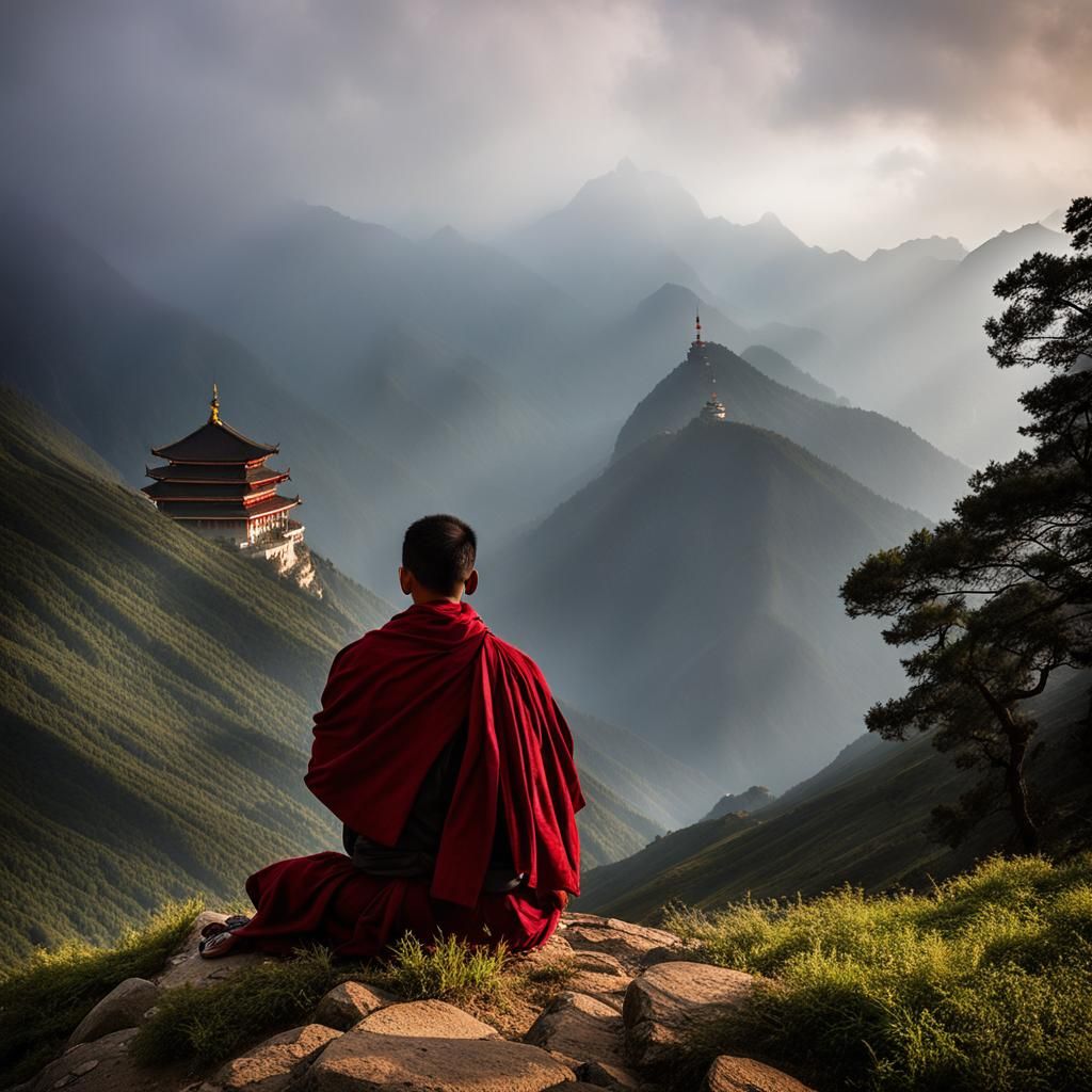 Meditating Acolyte at Mountaintop Monastery