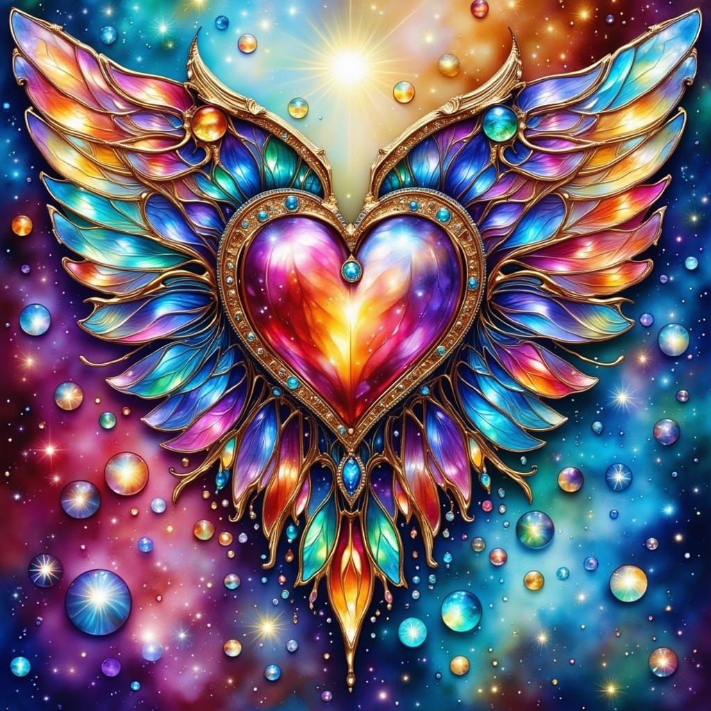 Vibrant Crystal Heart Transformed by Whimsical Wings
