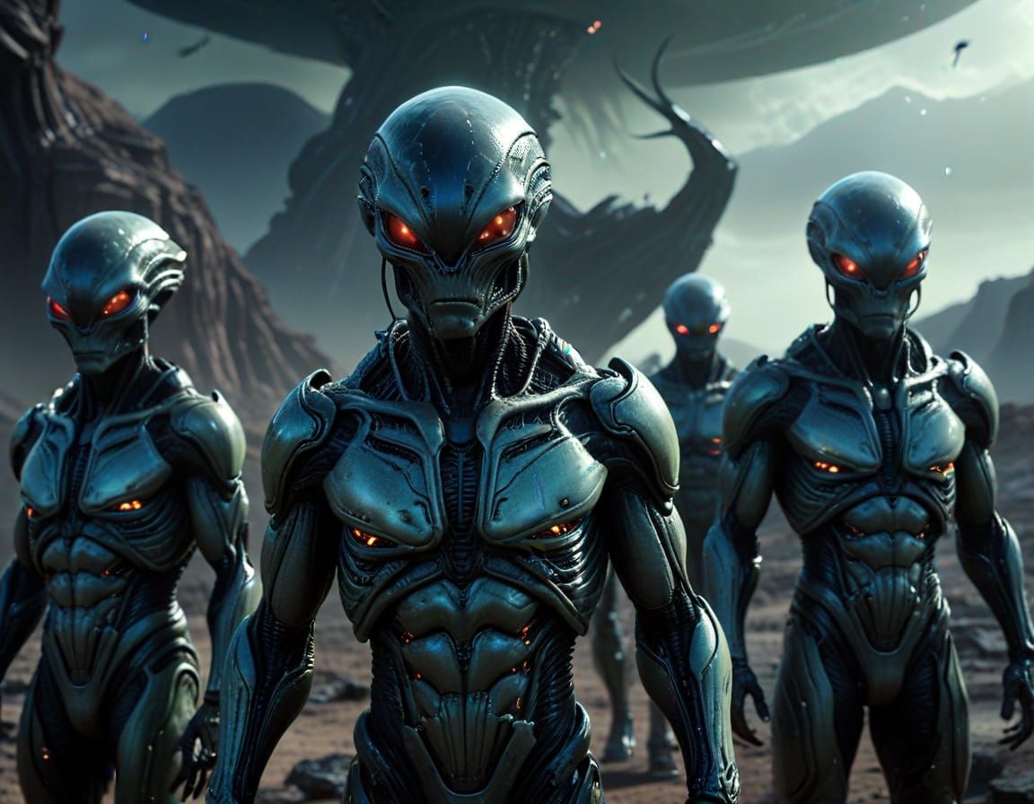 Sci-Fi Concept Art of Paradox Men in Alien Landscape