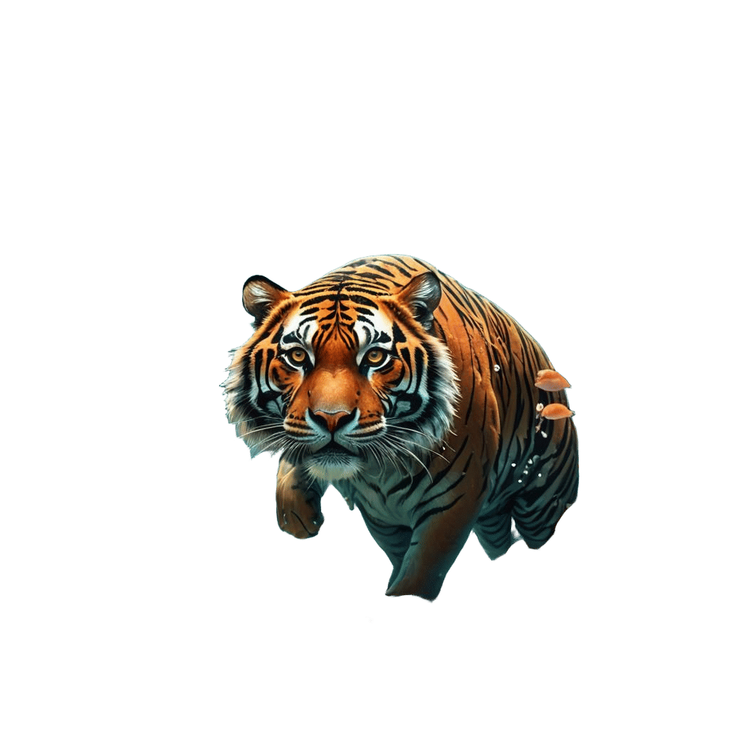 Cute Tiger Cub in Ocean: Detailed Matte Painting