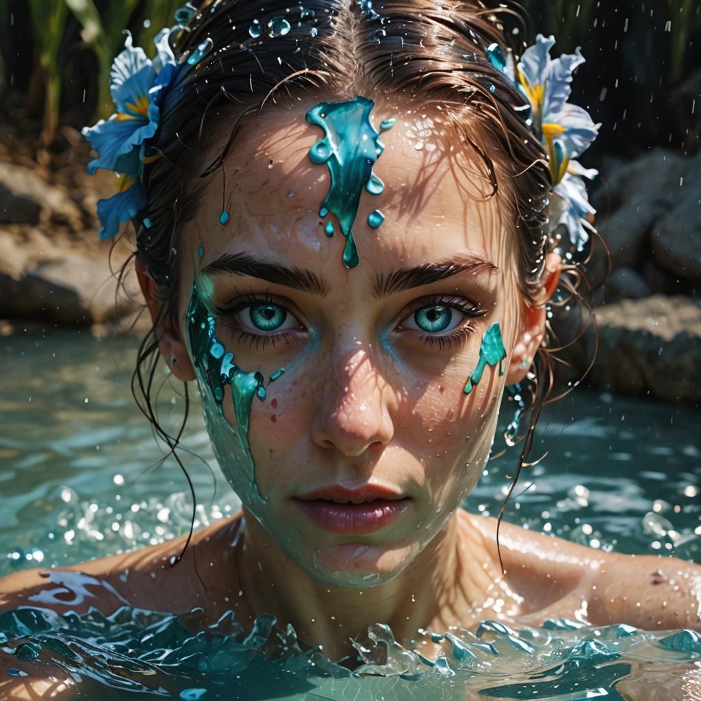 Hyperrealistic Snow Elf in Thermal Waters