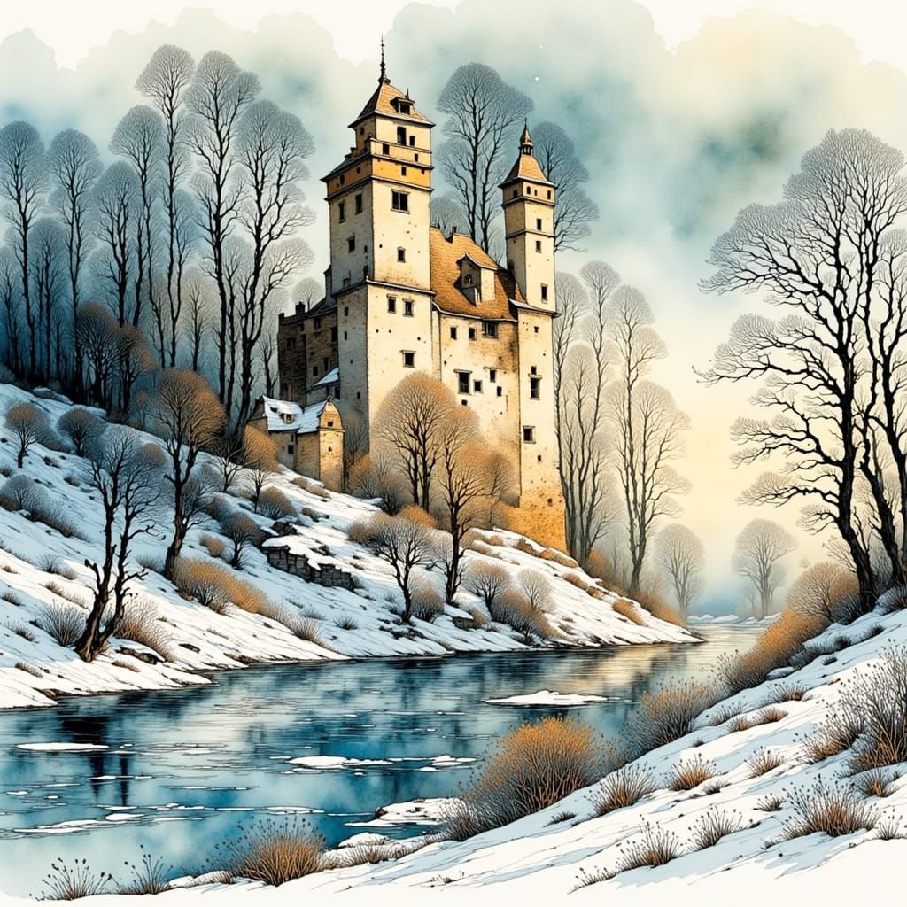 Ethereal Castle Ruin Emerges from Morning Mist in Whimsical ...