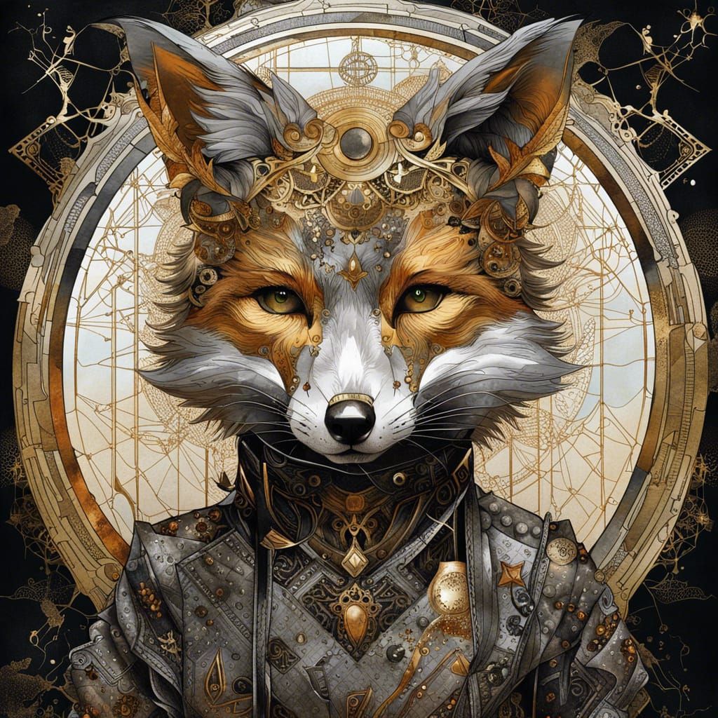 Steampunk Fox Baron Portrait with Filigree Details