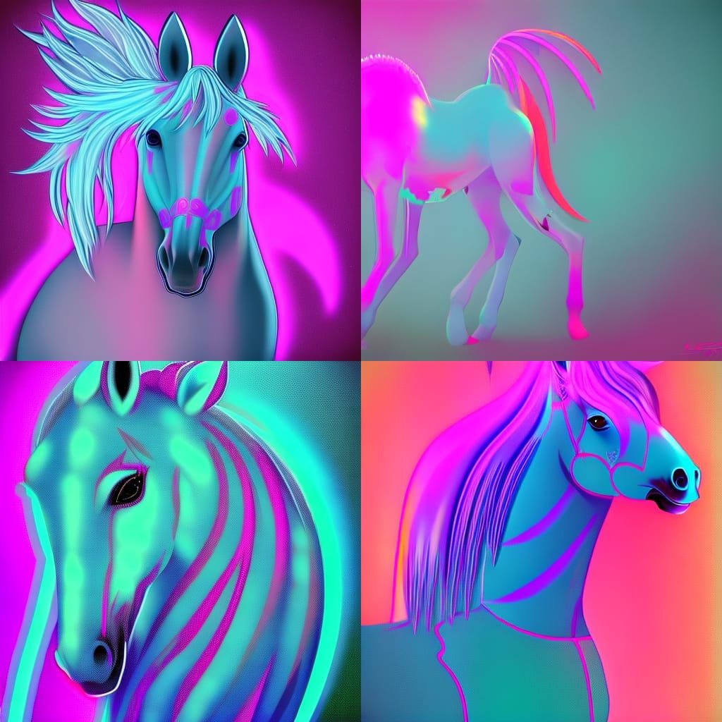 Angelic Horse in Silver: A Neon Fantasy