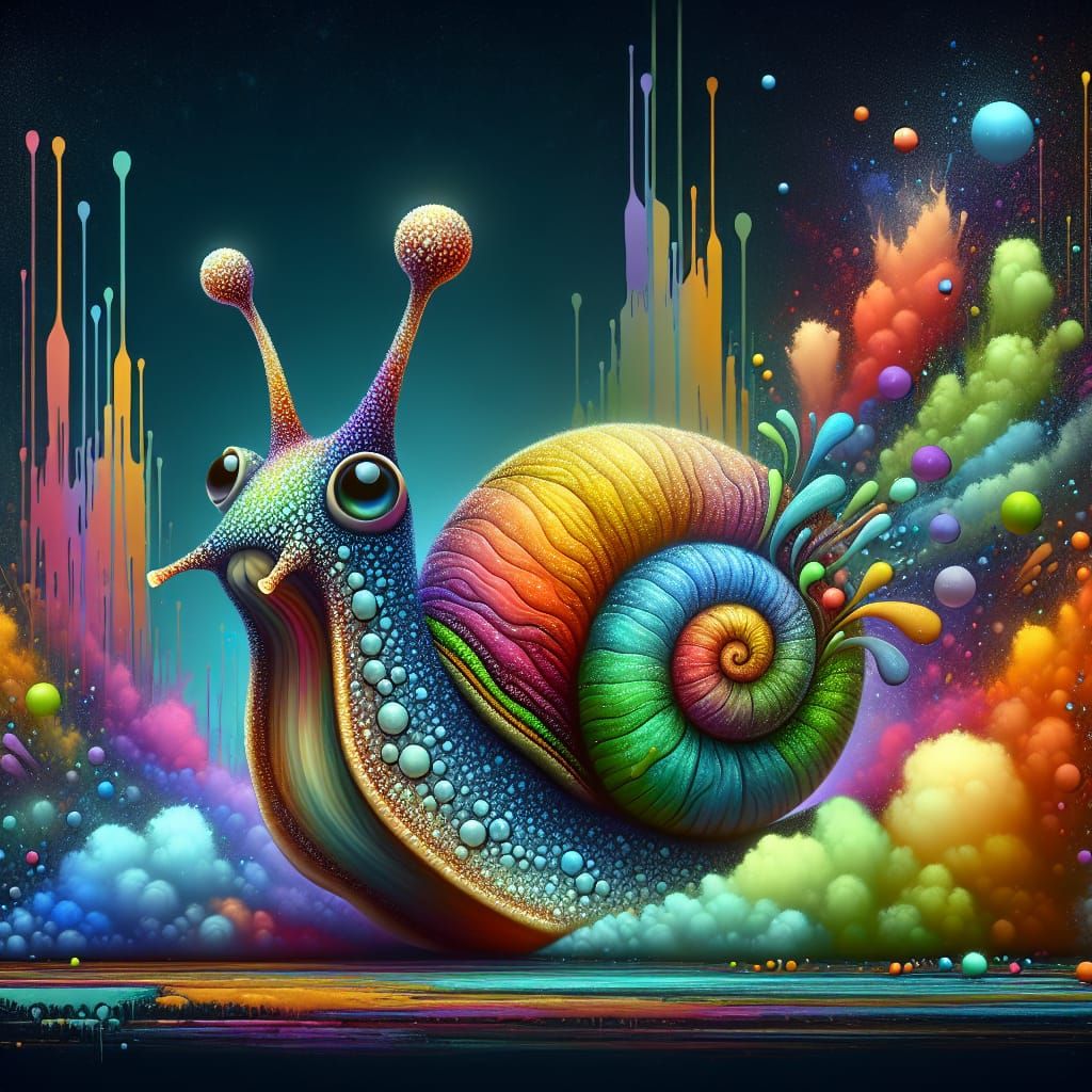 Surreal Snail in Multicolored Graffiti Dreamscape