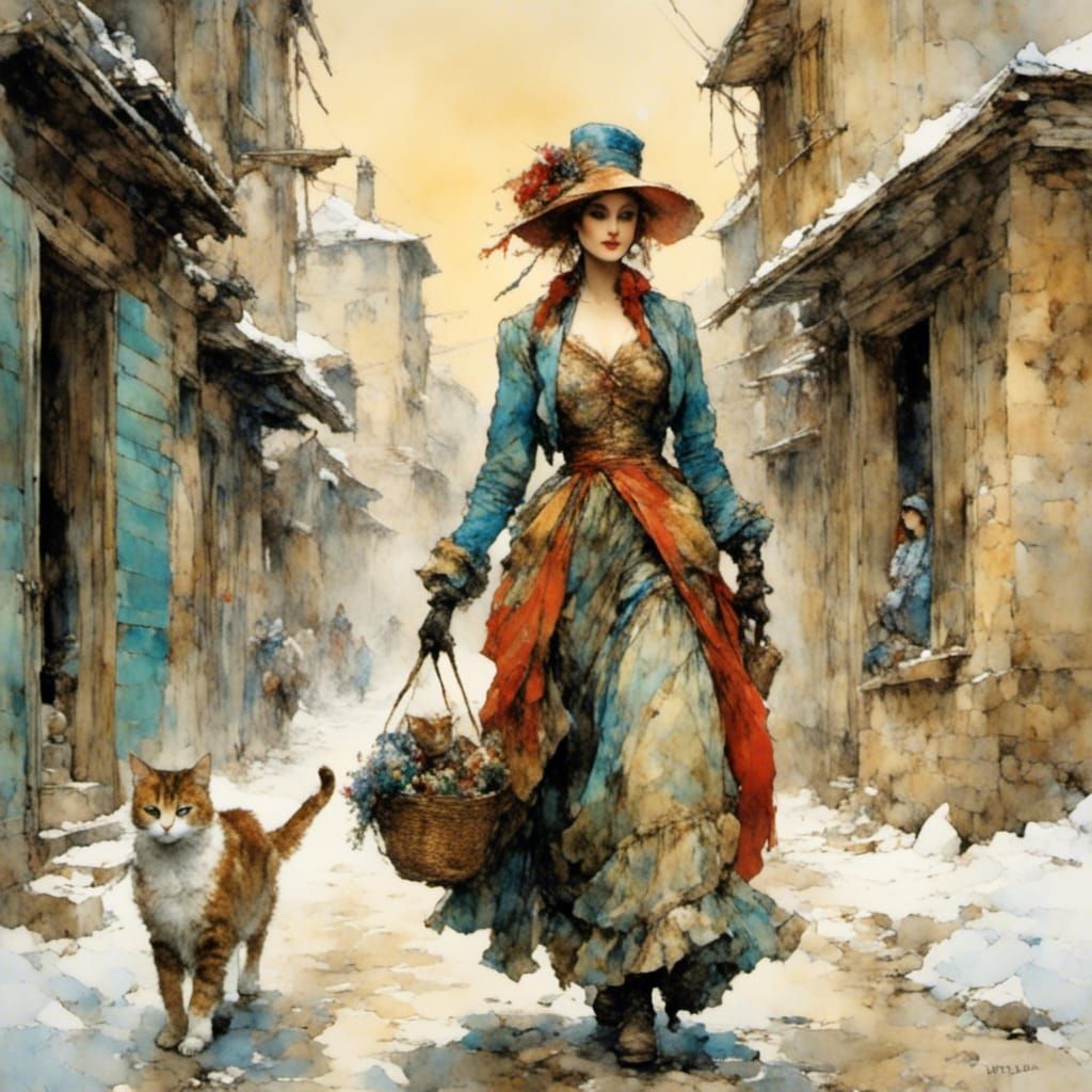 Woman and Cat in Graphic Novel Style